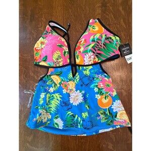 NWT Bar III Summer Spritz Tropical Cutout Tankini Top  Size Medium